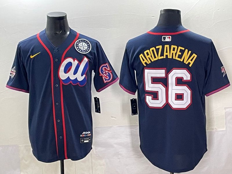 Men 2025 Seattle Mariners #56 Arozarena Drak Blue All star Nike MLB Jersey style 02